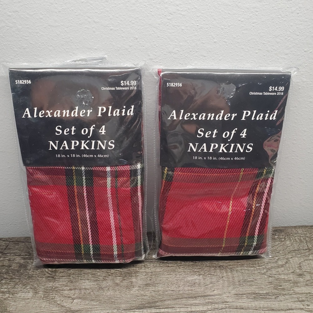 Robert Stanley Home Napkins Alexander Plaid Red Holiday Christmas Set Of 8 NEW